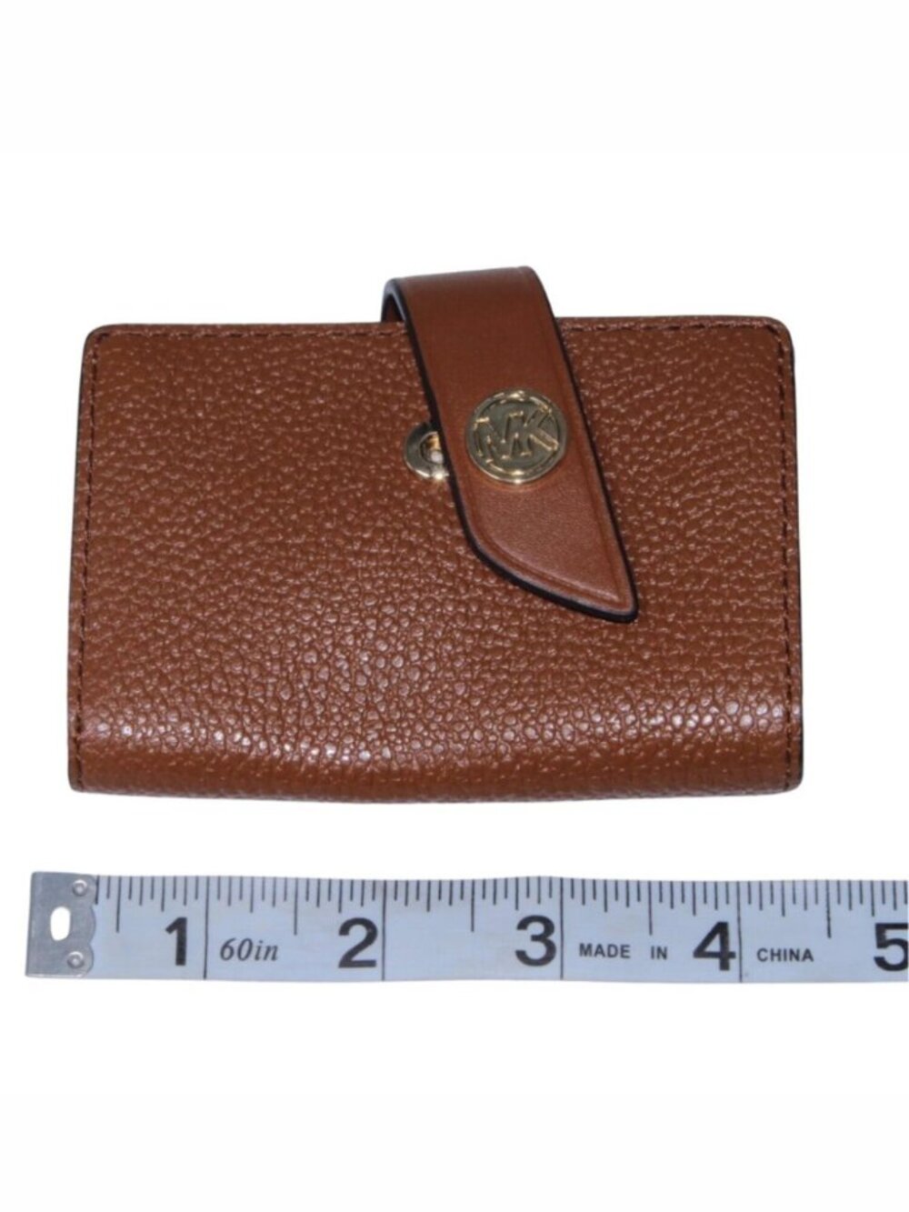 MICHAEL KORS Jet Set Travel Card Case Wallet MK Brow Pebble Leather NWT